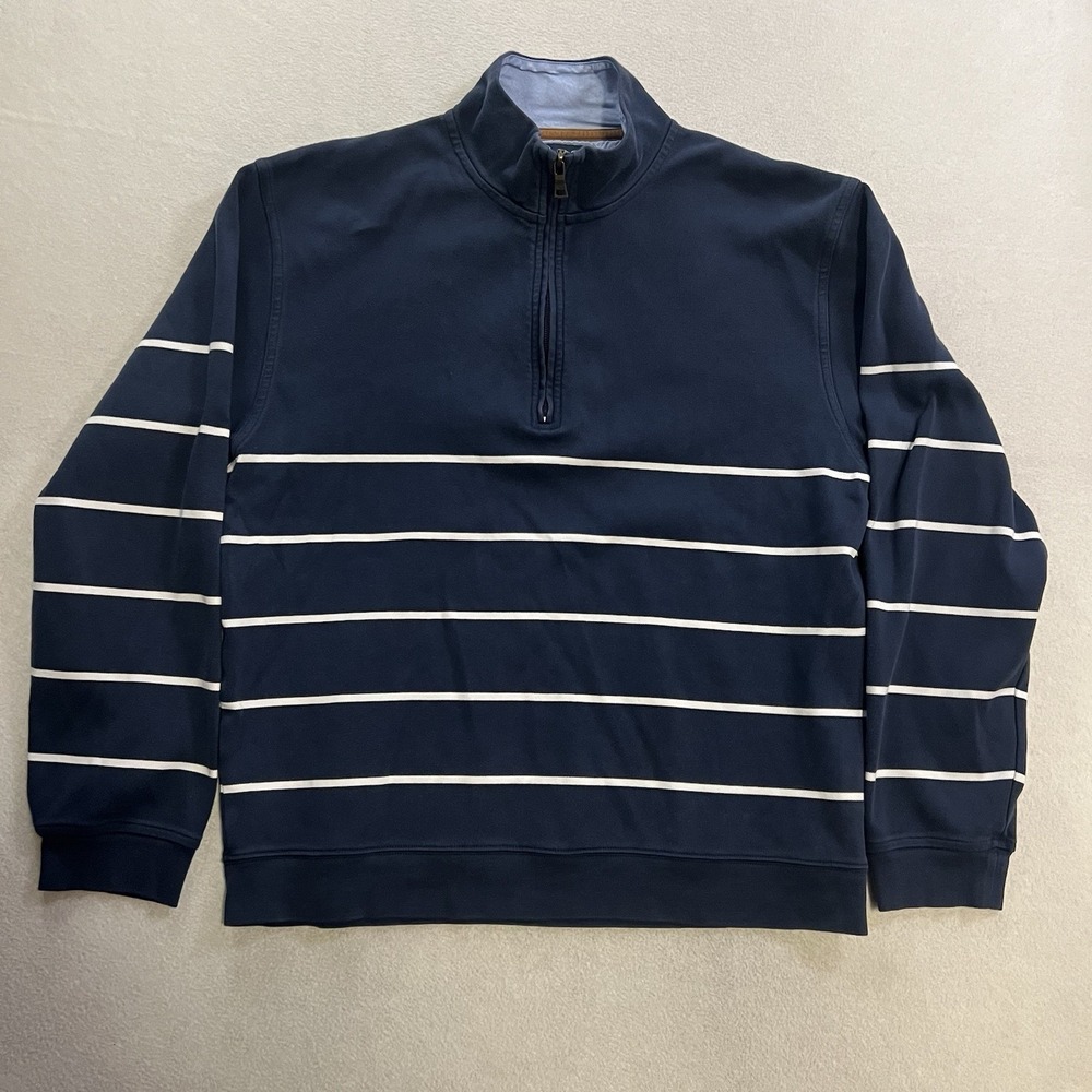 Brooks Brothers Sweater Men's Size Large Blue Striped Quarter Zip Mock Neck